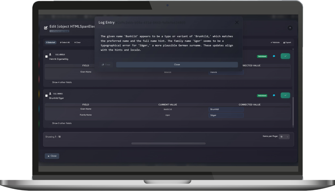AIQA validation workflow displayed on a laptop