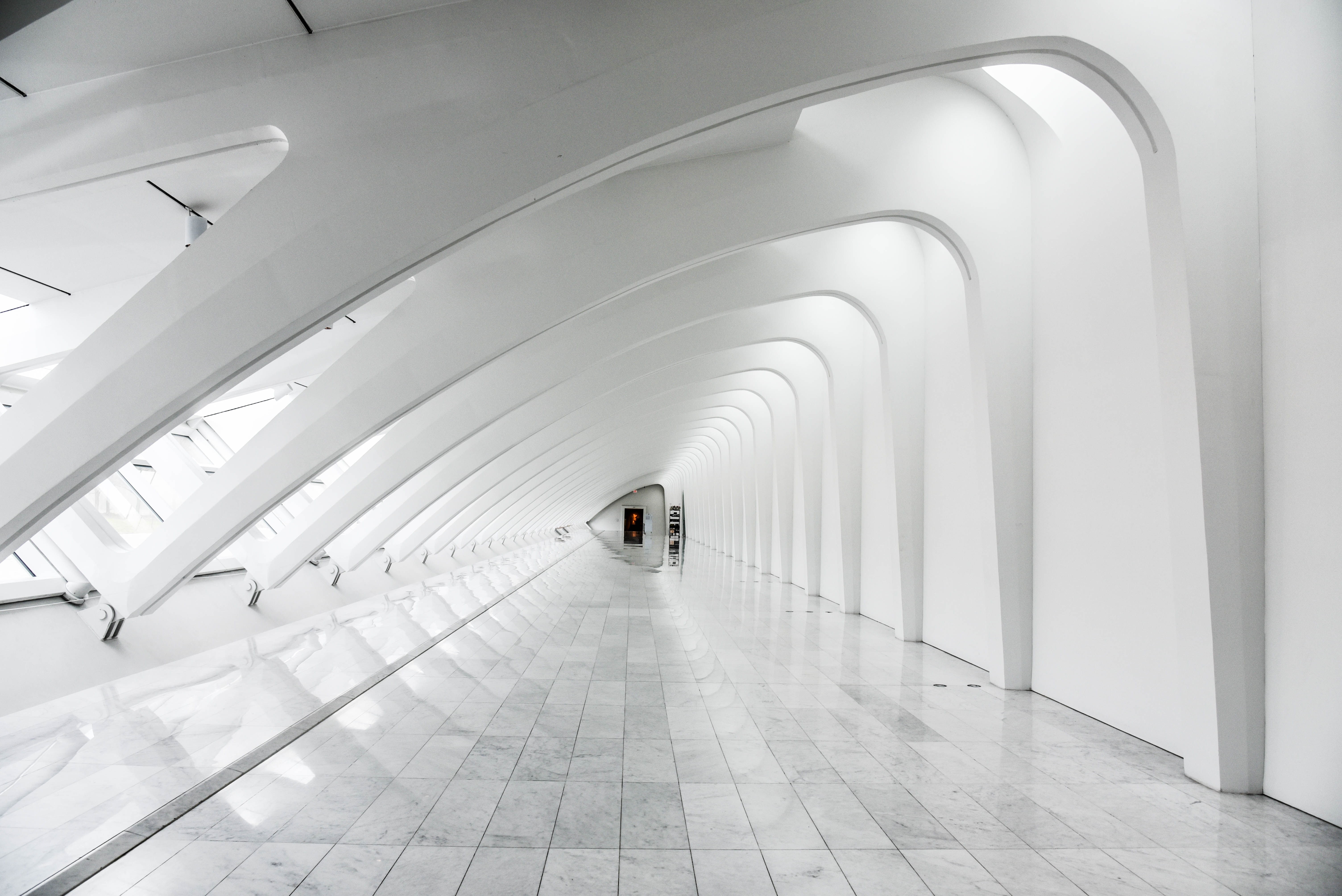 A long modern, light corridor